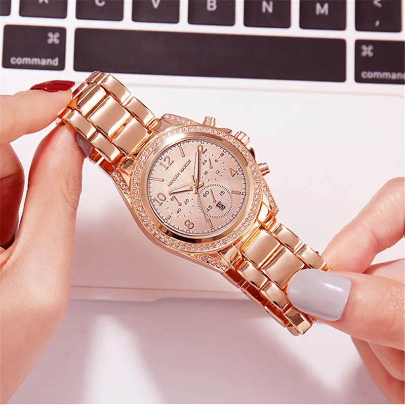 Women Watch 2019 Rose Gold Top Luxury Brand Women Rhinestone Bracelet Femme Calendar Waterproof Fashion Dress 5