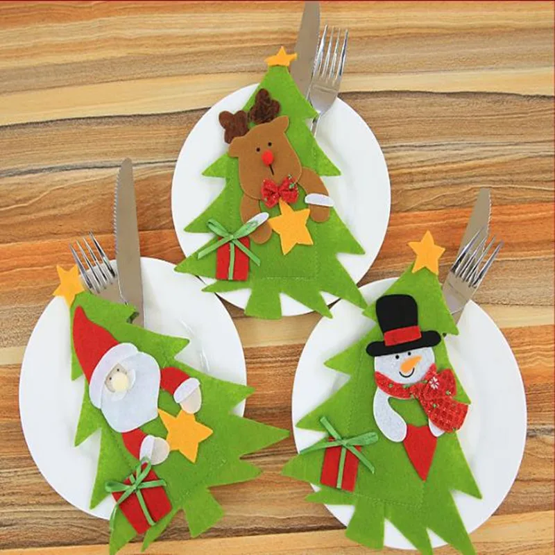 

50 PCS Christmas Cutlery Bag Tableware Bag Cutlery Pocket Fork And Knife Holder Tableware Pouch XMAS Decoration 40% off