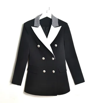 

Runway Designer Women Vintage Elegant Blazer Long Sleeve Suit Jacket Coat High Quality Double Breasted Blazers Femme Tops 2019