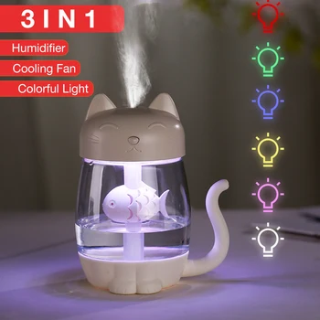 

350ML 3 in 1 Portable Air Humidifier Diffuser Essential Oil Aroma With USB Fan LED Light Colorful Home Car Humidifier Free Ship