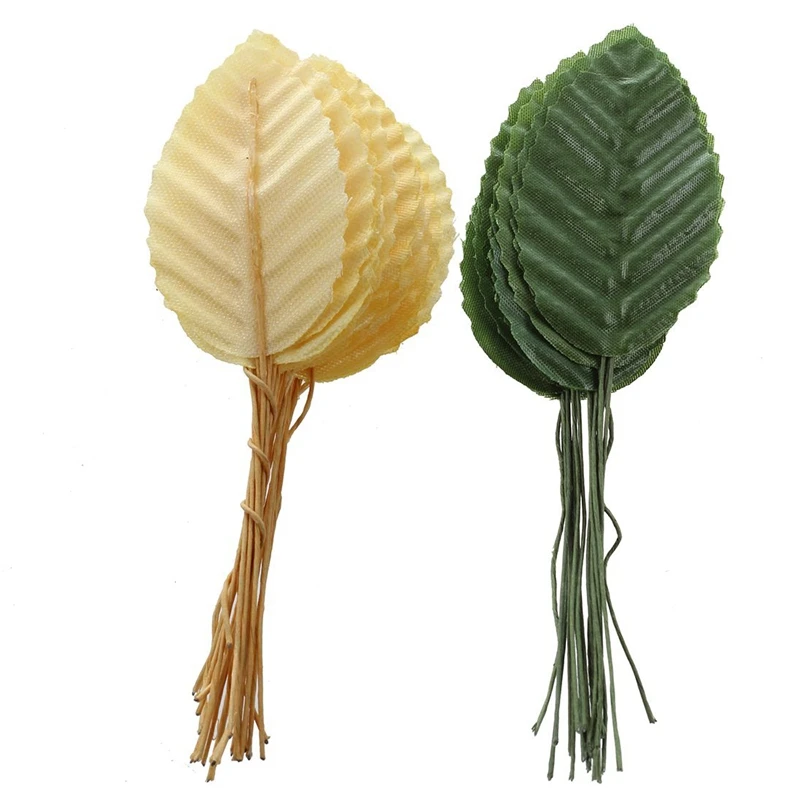 

40 Pcs 4.8x3cm Artificial Leaves High Simulation Leaves Cloth Flower Decoration, 20 Pcs Dark Green & 20 Pcs Light Orange