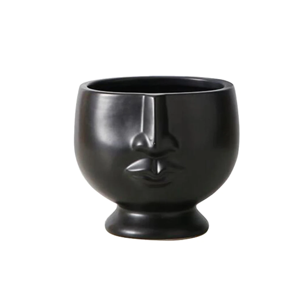 Size S Nordic Style Ceramic Human Face Flowerpot Decoration Home Oranment Succulent Plant Pot Craft Decor Black Golden A35