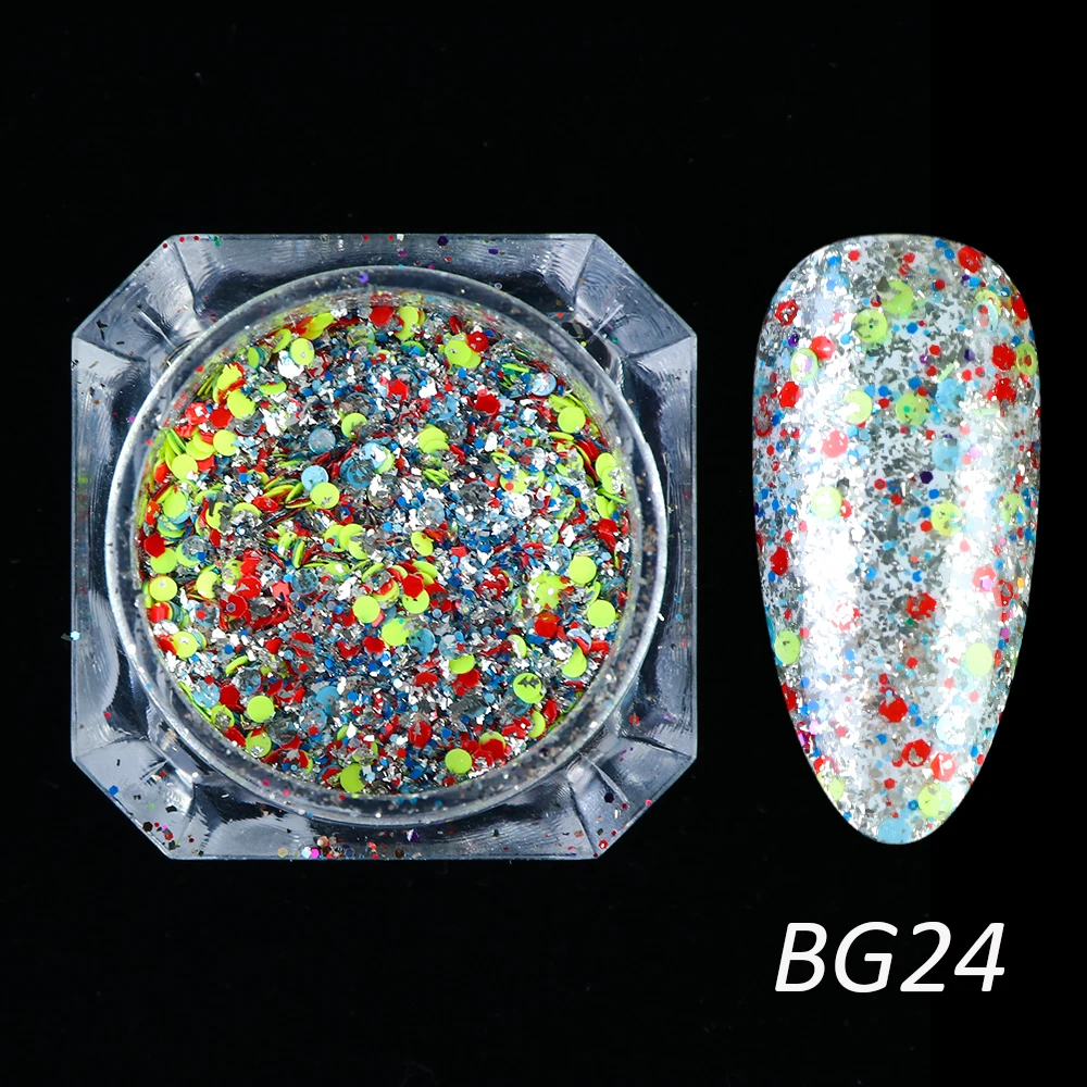 1 коробка голографическая платиновая блестящая пудра для ногтей, лазерная блестящая Алмазная LEBG01-26 для маникюра - Цвет: BG24
