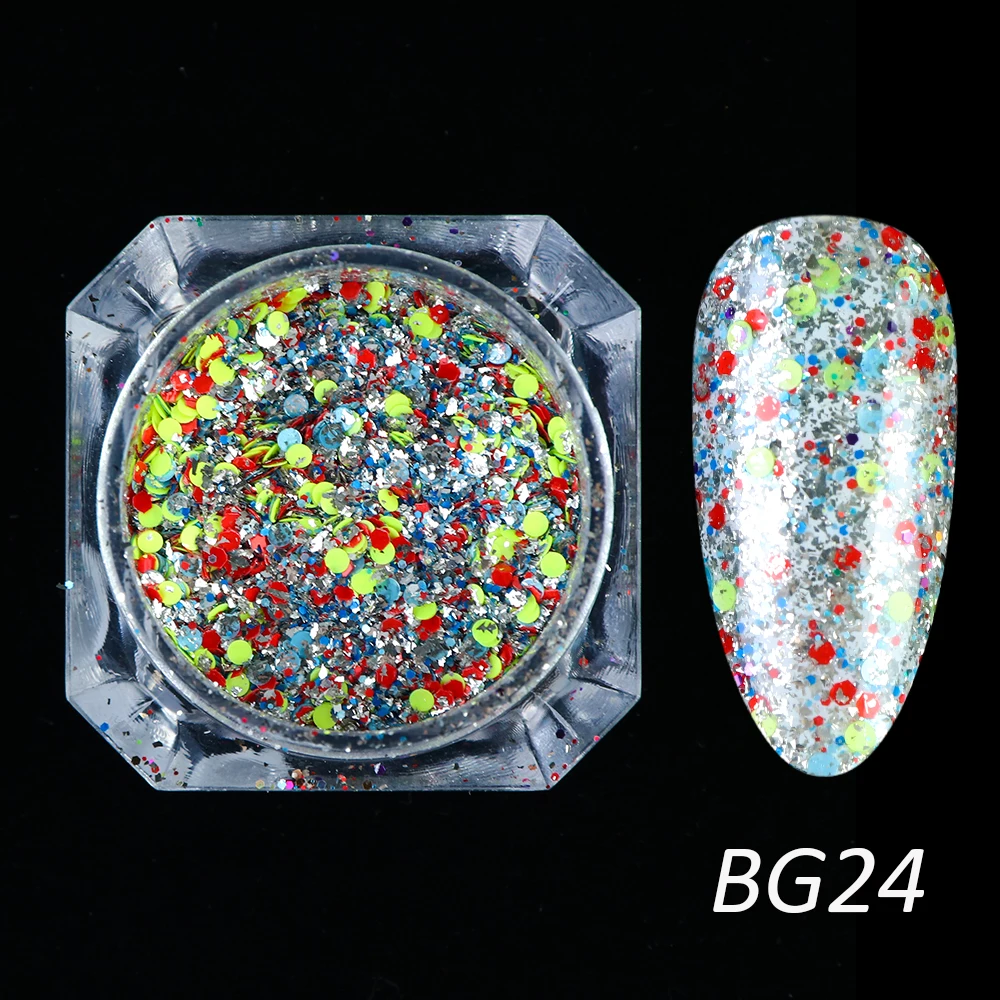 BG24 1 коробка голографическая платиновая блестящая пудра для ногтей, лазерная блестящая Алмазная LEBG01-26 для маникюра - Цвет: BG24
