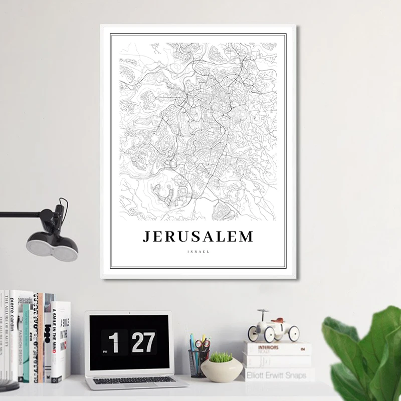 Jerusalem-Map-Black-White-Canvas-Poster-Wall-Art-Picture-Israel-City-Street-Road-Modern-Nordic-Decoration (2)