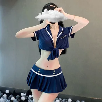 

Women Sexy Cosplay Lingerie Sailor Suit Uniform Set Ladies Sexy policewomen Costumes Women Miniskirt Outfit