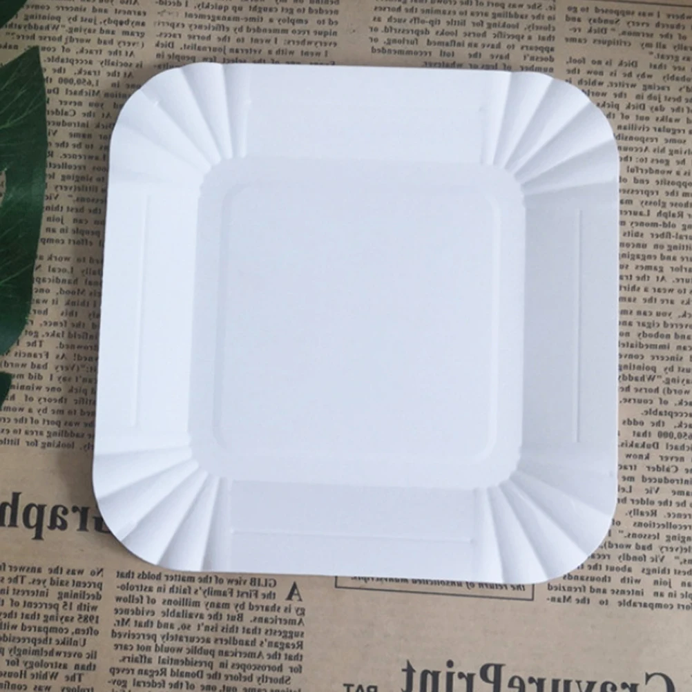 100pcs Disposable Tableware Plate Paper Plates Party Supplies Square Plates Dishes For Cake Dessert Fruits Snacks Food(White