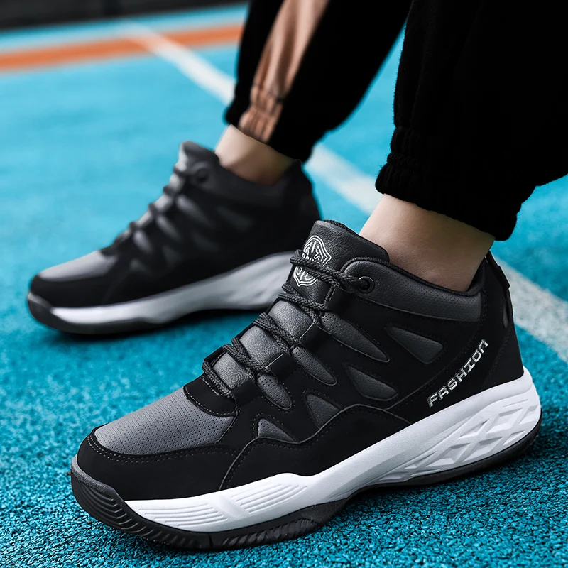 

New Arrival Men's High Top Cushioning Basketball Lace Up Shockproof Sneakers Breathable Outdoor Sports Shoes Basket Homme