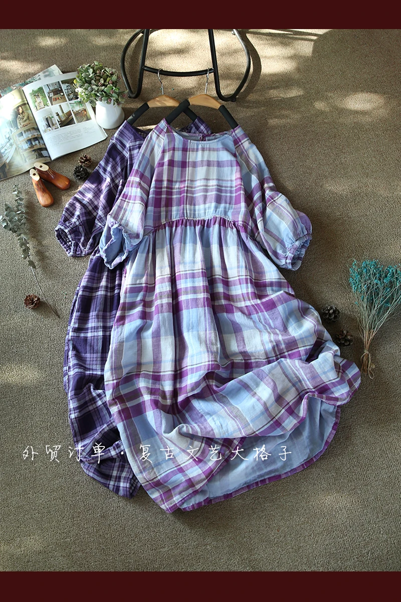 Spring Summer Women Loose Brief Japanese Style Comfortable Water Washed Linen V-neck Cardigan Dresses