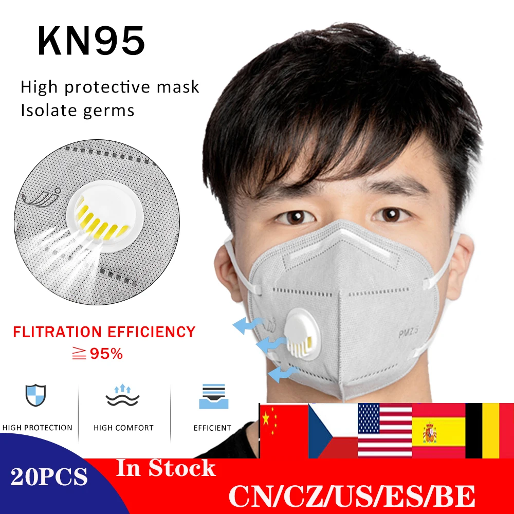 

20pcs KN95 With Breathing Valve Mask Wholesale Folding Protective N95 FFP3 KFP4 Mask Anti-Fog Dust Mask Fast Delivery