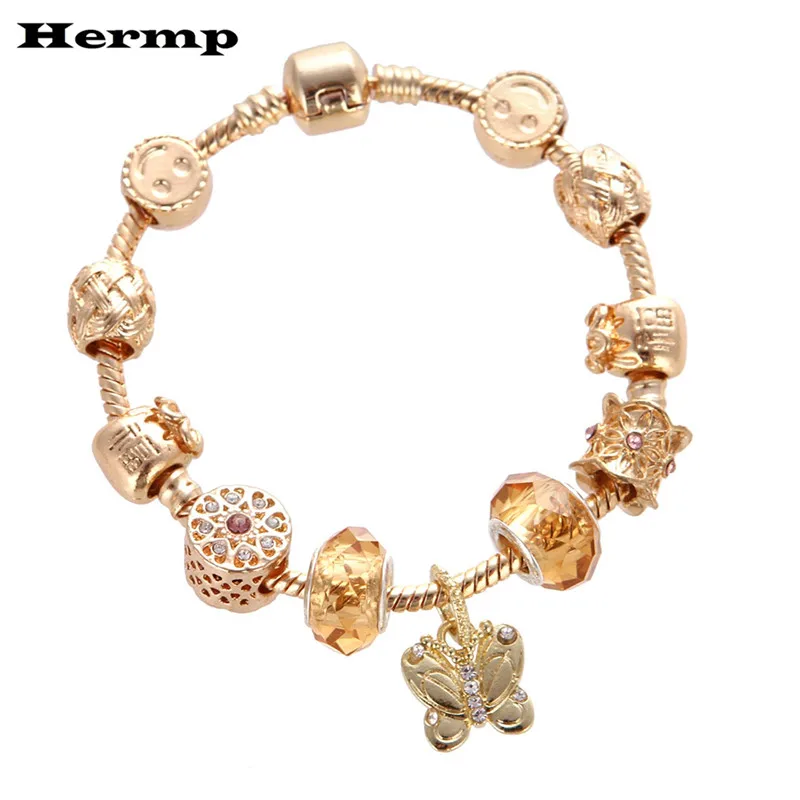 Hermp кристалл сердце Шарм Браслеты &amp золотые браслеты для женщин ювелирные