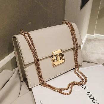 

European Fashion Flip Square Crossbody bag 2019 New Quality Leather Women's Designer Handbag Lock Chain Shoulder Messenger Bag