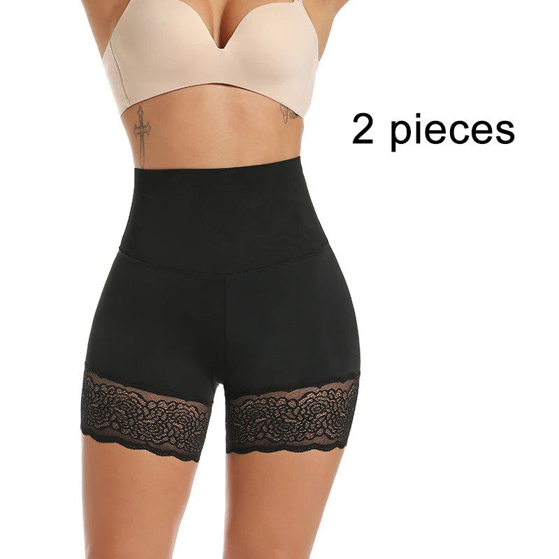 2 pieces Black Женские Защитные шорты для под платья анти натирающие кружевные трусики Гладкие Бесшовные Шорты Корректирующее белье трусики - Цвет: 2 pieces Black