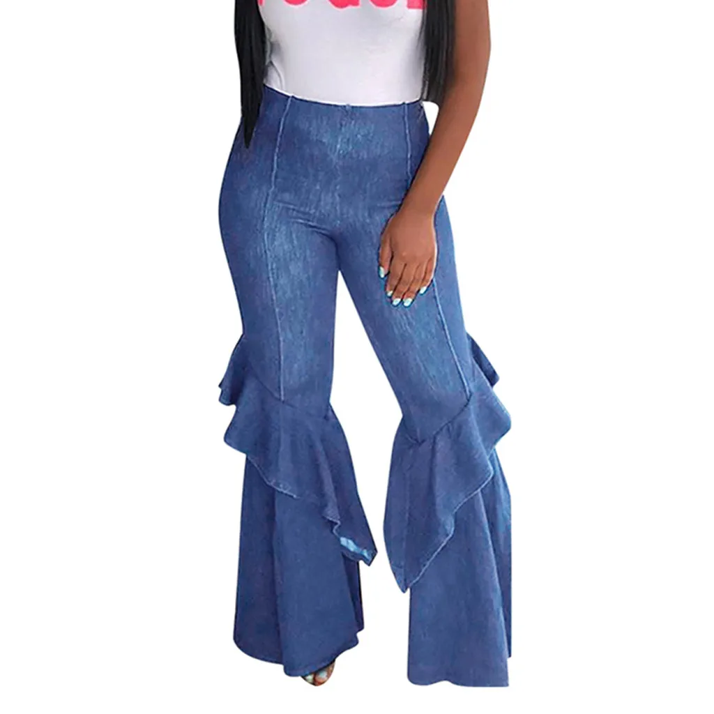 Mom Jeans Women Skinny Slim Mid Waisted Denim Jeans Pocket Stretch Button Bell-bottom Pants Jeans Light Blue Streetwear#3 - Цвет: Blue