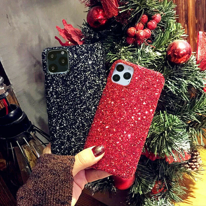 best iphone se case Fashion Bling Glitter Christmas Phone Case For iPhone 11 Pro X XS MAX XR  8 7 6 S 6S Plus Shining Sequins Hard Back Cover Coque iphone se leather case