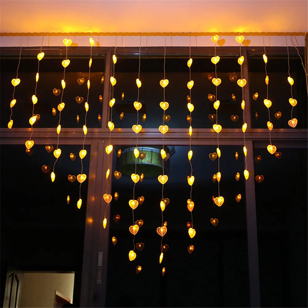 

Led Curtain Light Led String Lights Heart Shape Curtain Holiday Lighting Garland Christmas Decorations 2x1.5m 78pcs #
