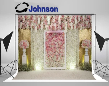 

Discount Wedding Flower Pink Rose Wall Bridal Stage background Computer print wedding backdrop