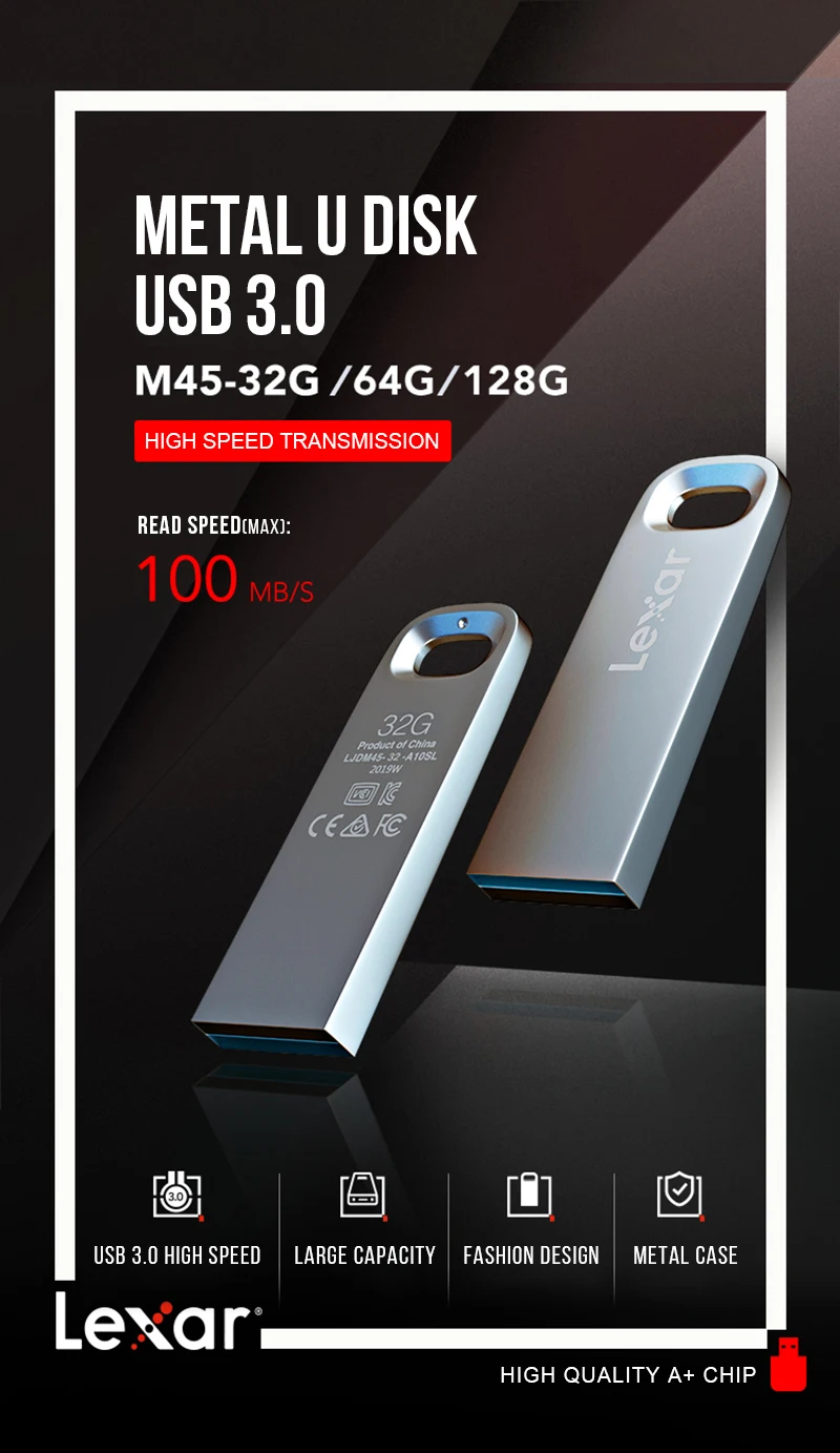 Lexar USB 3,0 M45 USB флэш-накопитель 32 Гб 64 Гб Высокое Скорость 100 МБ/с. металлический флэш-накопитель U Stick 128 ГБ usb-носитель Stick устройства хранения данных