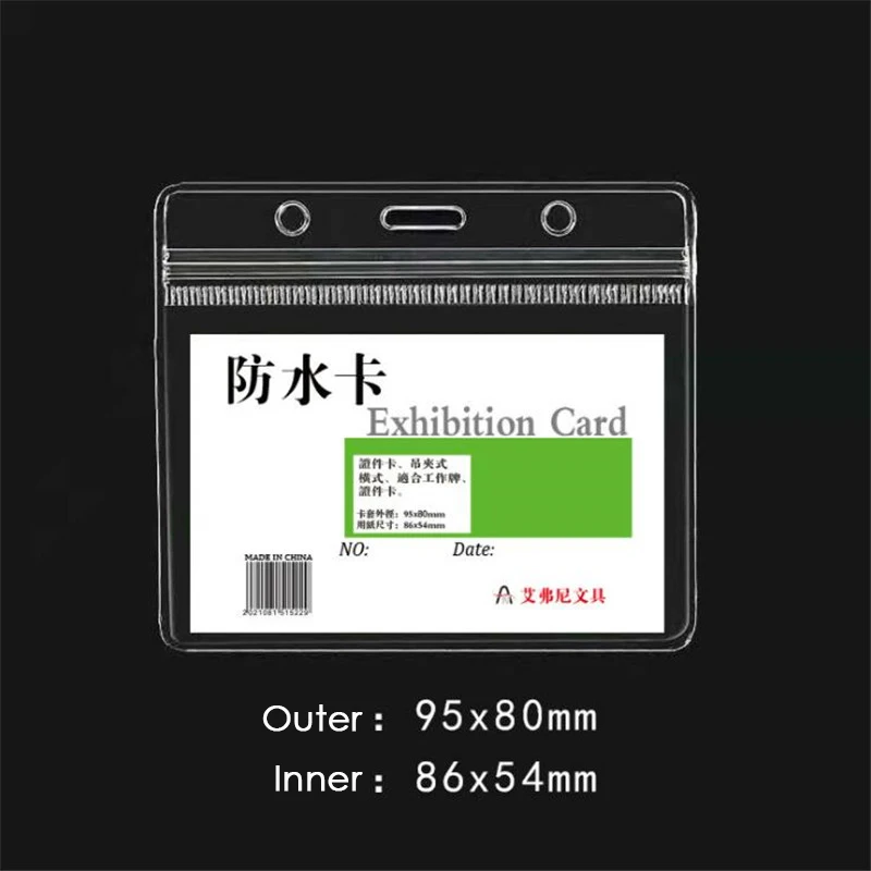 10Pcs Horizontal Transparent Vinyl Plastic Clear ID Card Badge Holder with Zipper Office Supplies Accessories