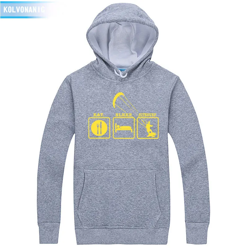 Gray 02 Eat Sleep Kitesurf Толстовка с принтом для мужчин/женщин, Повседневная Толстовка в стиле хип-хоп, мужская спортивная одежда для кайтсерфинга, унисекс, флисовый пуловер с капюшоном - Цвет: Gray 02