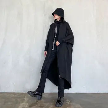 

loose Black Plus Size Trench Women Irregular Bandage 2020 Spring Summer Minority Casual Style Loose Pocket Coat Top XJ3935