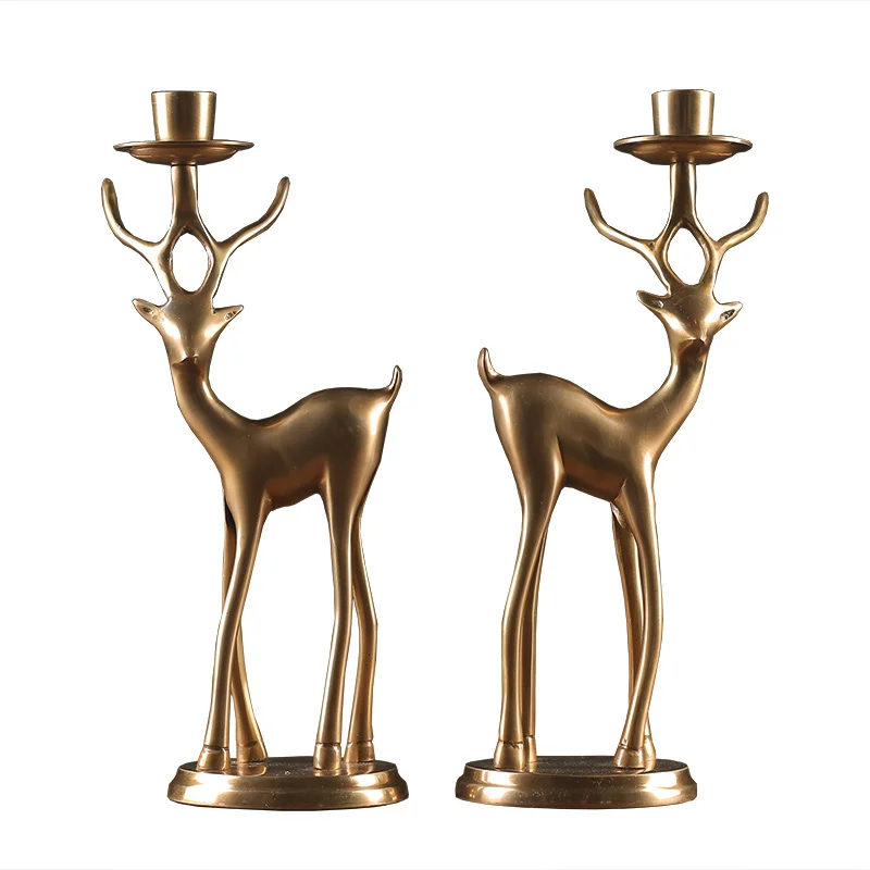 

Pure Copper Gold Christmas Candle Holder Elk Candlestick Handmade Centro De Mesa shabby chic Table Decoration Home Decor 30ZT215