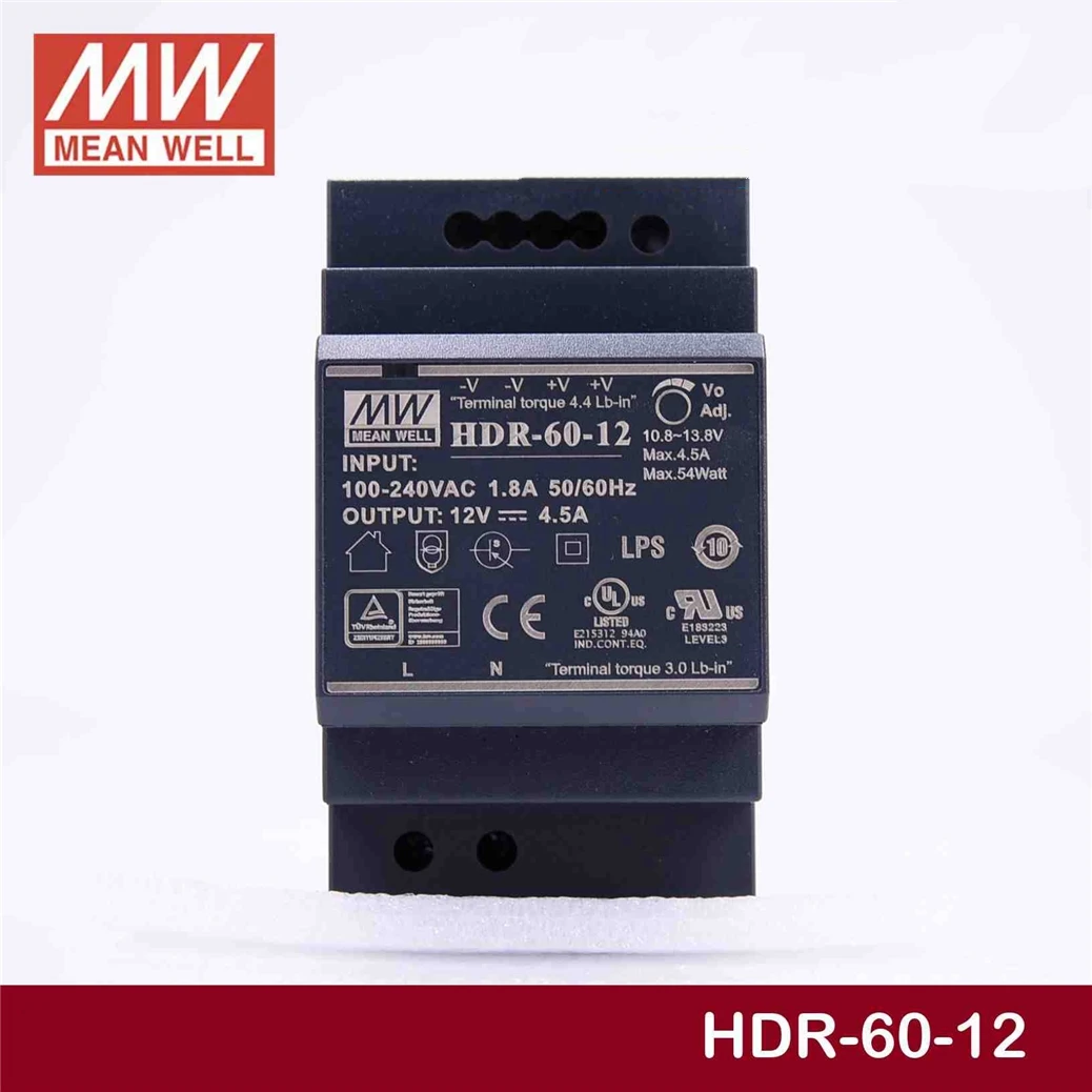 Meanwell HDR 60 12 В 4.5A meanwell 54 Вт один выход промышленный din рейку питания [Hot6]|Импульсный