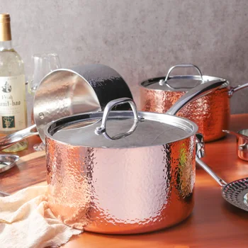 

European style hand hammer printing pot three layer steel juice milk sauce pot baking cooking pan Italian style copper stewpot