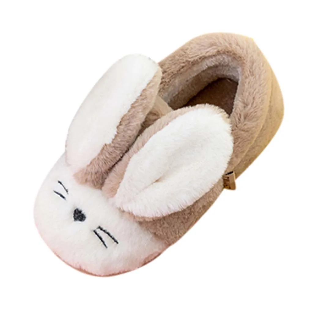 Детская Хлопковая обувь; детские домашние тапочки; теплые Нескользящие домашние тапочки с рисунком кролика для малышей