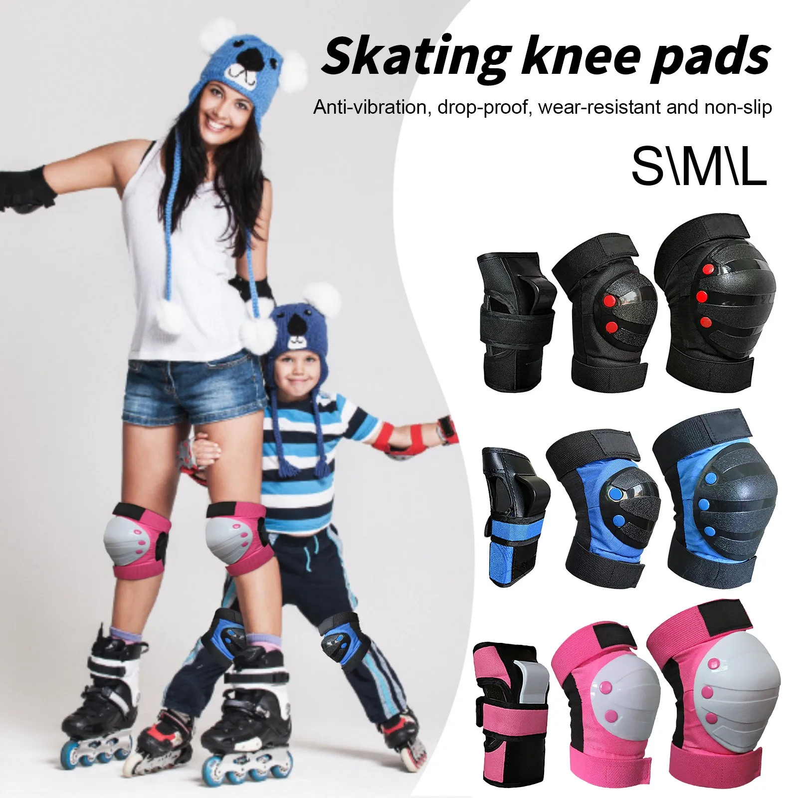 Skating Protective Gear Sets L Elbow Knee Pads Bike Skateboard Adult Kid 6pcs 