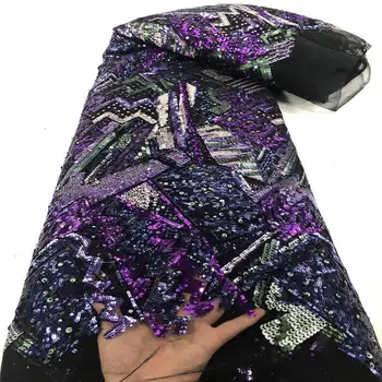 

New embroidery sequence glittering African French mesh tulle lace fabric Hot sale Nigeria sequin mesh tulle lace for wedding