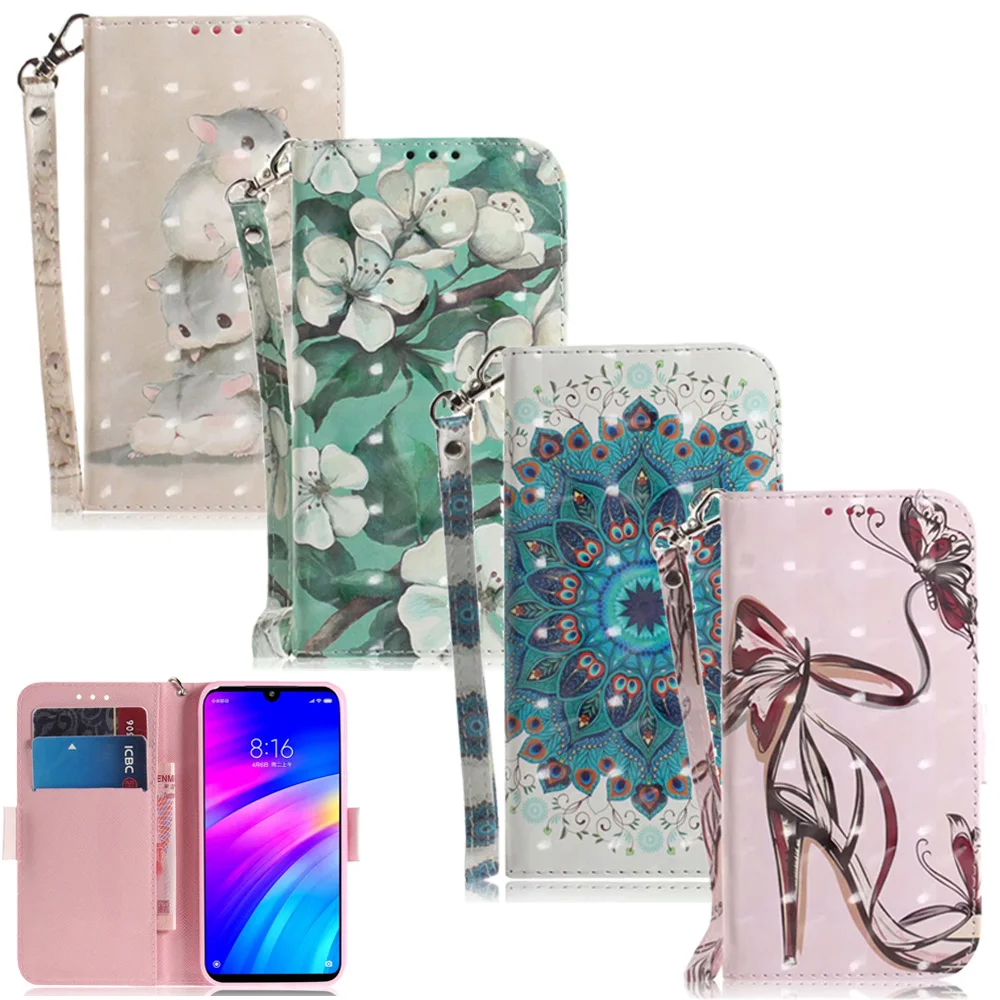 Кожаный чехол-бумажник с объемным цветком для Xiaomi mi A2 6X9 T A3 Lite F1 Red mi 7A 7 6 5 Plus 6A Go S2 Note 7 6 Pro Чехол с откидной крышкой с рисунком