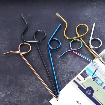 

Creative 304 Stainless Steel Metal Colorful ReusableStraws Straight Bent Drinking Straw Set Party Bar accessory