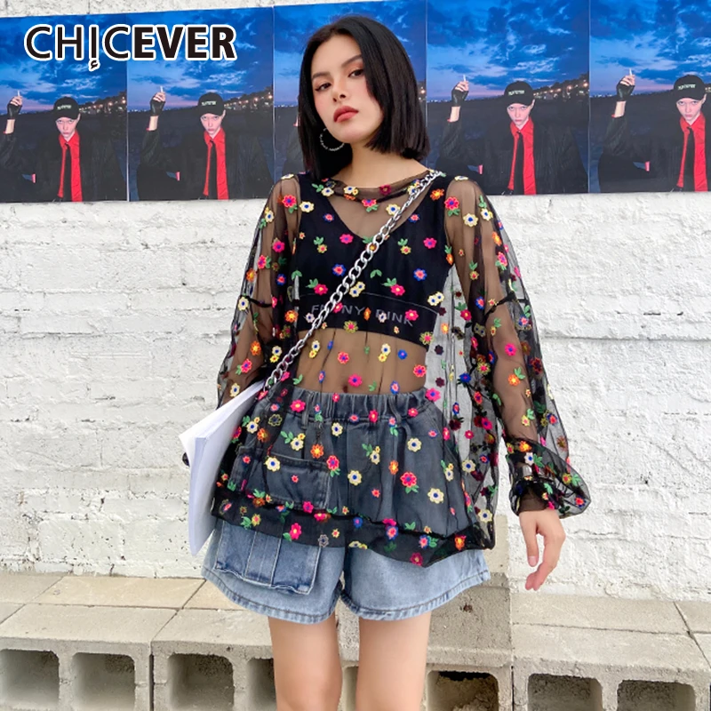 CHICEVER Print Hit Womens T shirt O Neck Short Sleeve Patchwork Mesh Oversize Color Summer Shirt Female Fashion New Clothes 2020|T-Shirts| - AliExpress