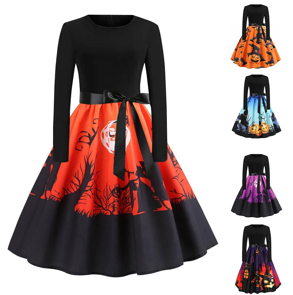 

Women‘s Dress Long Sleeve Halloween Musical Notes Print Vintage Flare Dress 2019 Top Holiday Plus Size Ball Gown For Party#1