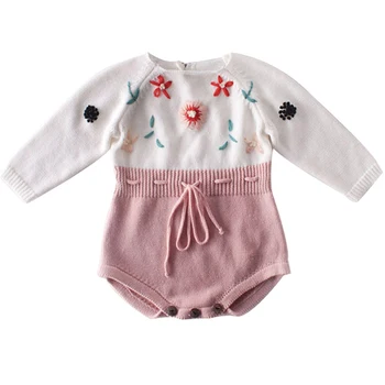 

Baby Girl Winter Jumpsuit Newborn Romper Knitted Baby Clothes Pure Hand-made Embroidered Conjoined Baby Girl's Clothing