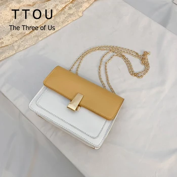 

2020 High Quality PU Leather Women Bags Lady's Contrast Color Shoulder Bag Female Luxury Designer Square Purses and Handbag