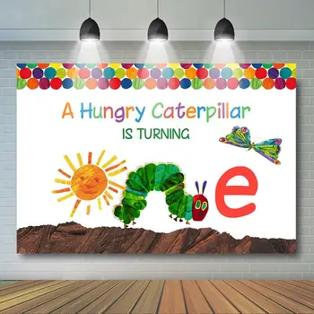 

Boy 1st Birthday Backdrop A Hungry Caterpillar is Turning One Background 7x5ft Caterpillar First Birthday Party Decoration