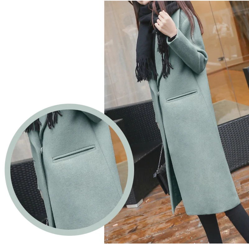 New Ladies' Jacket Fashion Single Breasted Slim Women Autumn Winter Wool Coat Long Wool Coat Spring Autumn Women Wool Coat