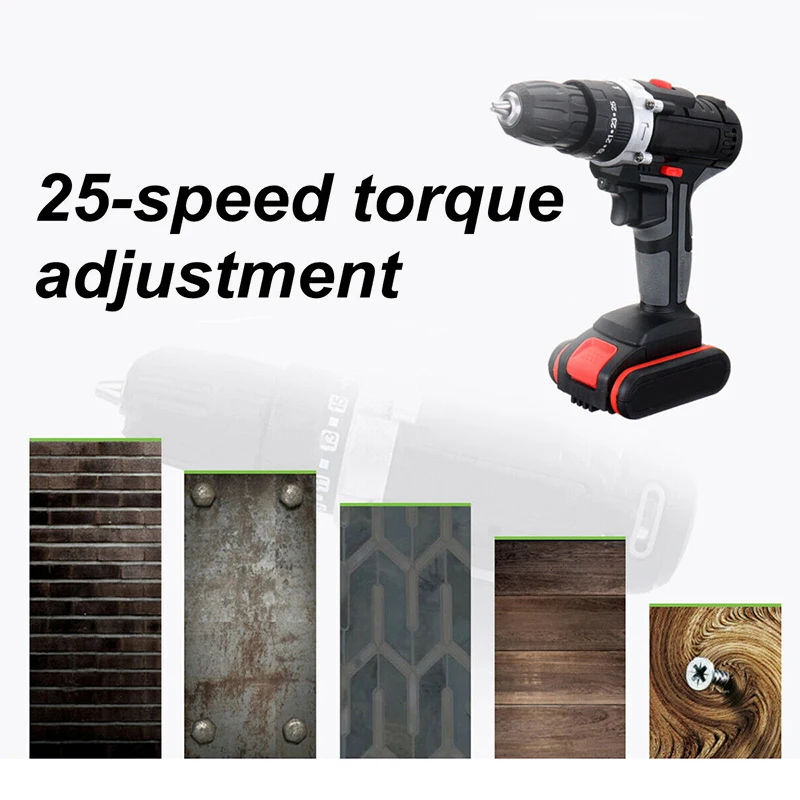 

36V Cordless Brushless Electric Drill Hammer LED 25-Speed Torque With Battery 1*Electric Drill 1*Battery China Plug