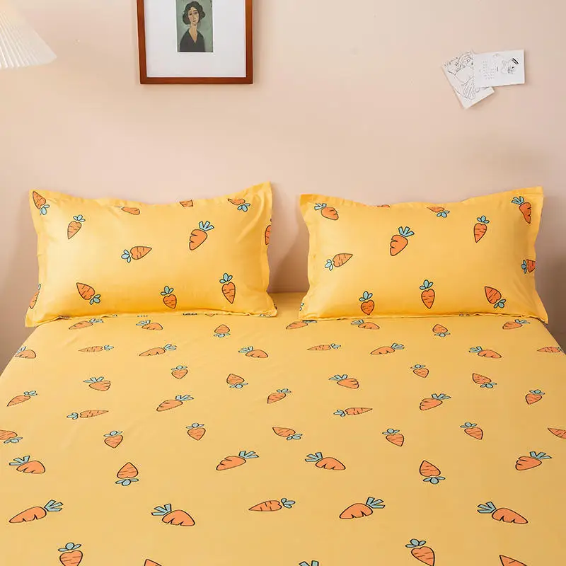 Bonenjoy 1 pc Mattress Cover With Elastic Twin/Full/Queen/King Size Fitted Sheet Carrot Pattern Bedsheet For Adults Children 4