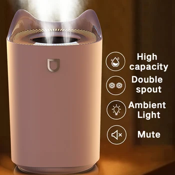 

Creative 3L Capacity Double Nozzle Humidifier Usb Large Capacity Led Light Desktop Home Humidifier Silent Humidifier For Home