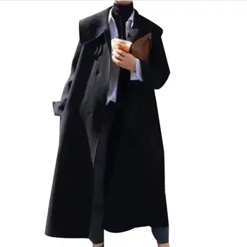 

autumn winter fashion big lapel loose woolen coat women thick warm long wool blends coat
