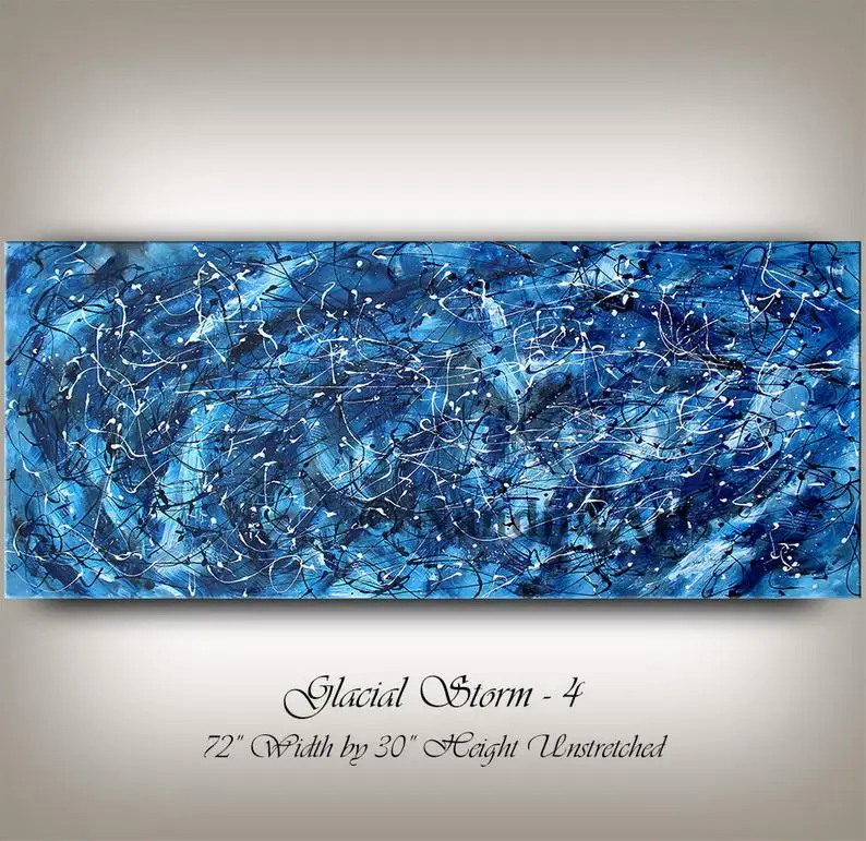 

Jackson Pollock Blue Wall Art Abstract Large Painting on Canvas Original Home Decor Modern Gifts For Dadr Mom Nanditaabstract