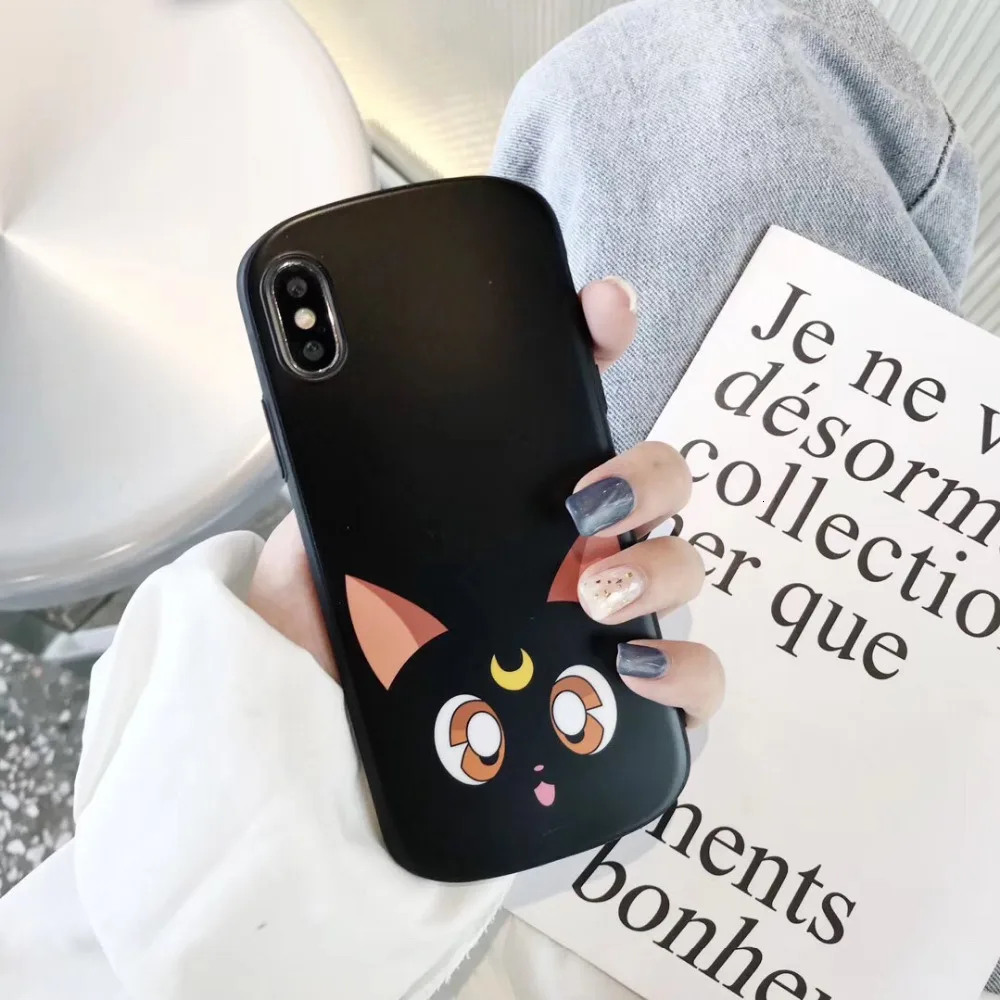 Забавный чехол для телефона с изображением мультяшной дуги Luna Cat для iPhone 6, 6S plus, 7, 8 plus, X, XR, XS Max, милая задняя крышка с изображением Сейлор Мун, милой девушки, животного
