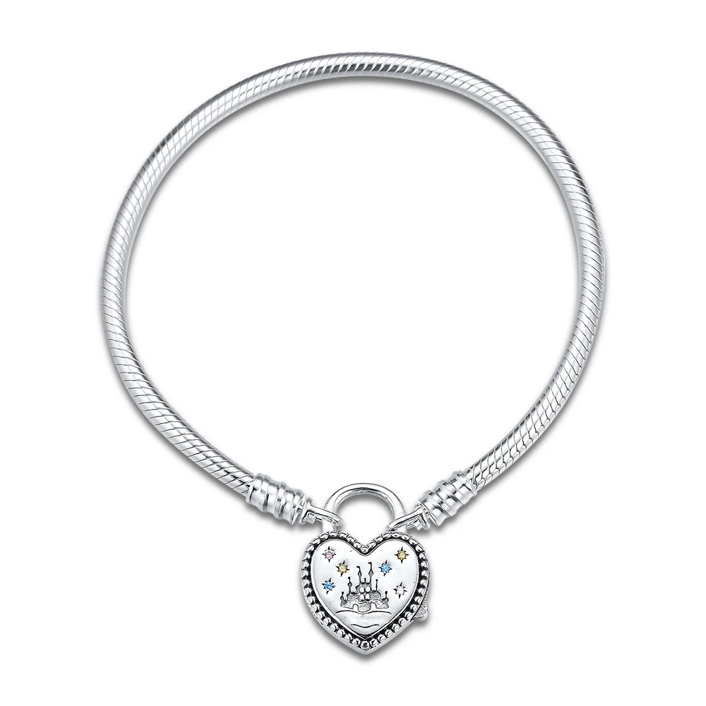 QANDOCCI Fantasyland Castle Heart Bracelet 925 Sterling Silver Bracelets& Bangles for Women DIY Bead Charm Jewelry Wholesale