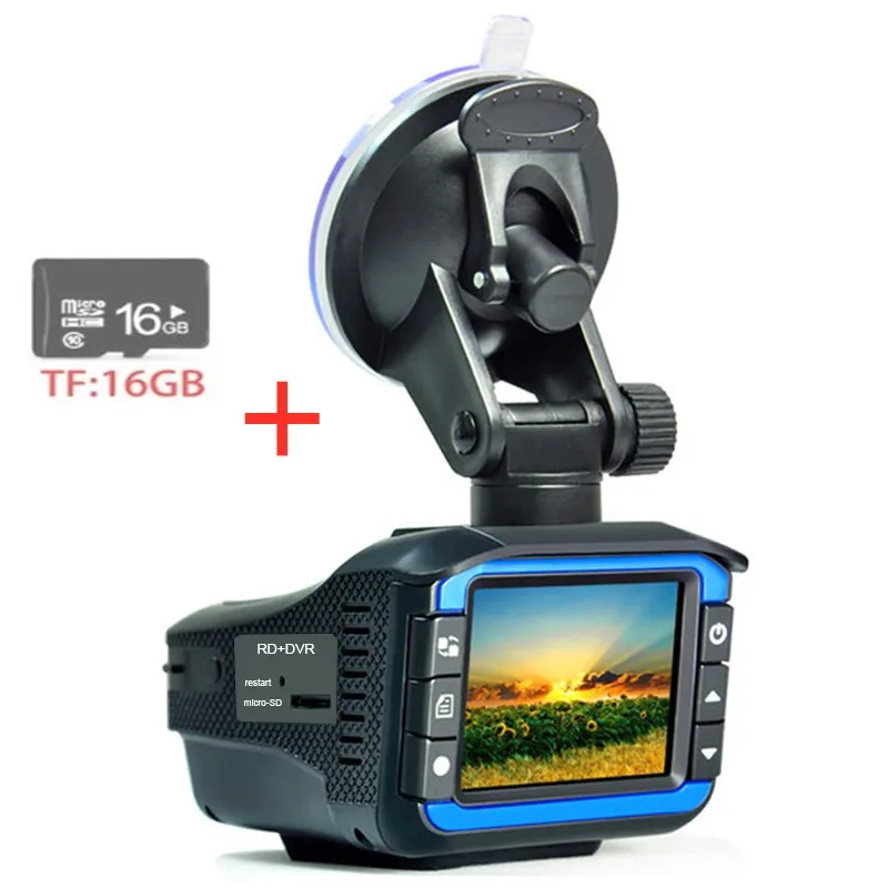 Авто портативные Радар-детекторы с DVR Dash Cam автомобиль анти полиция контроль скорости безопасности голосовой сигнализации 2в1 радар обнаружения - Название цвета: 16G