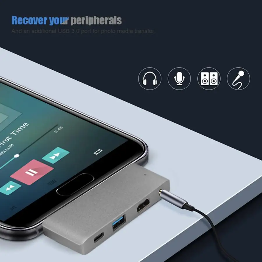 WC7366 4-в-1 USB-C к HDMI+ 3,5+ USB+ PD концентратор Тип-C док-станция для Мышь/клавиатура