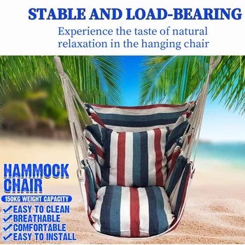 

Adults Kids Hammock Chair Hanging Rope Chair Swing Chair Seat with 2 Pillows Garden Indoor Outdoor Fashionable Hammock Swings