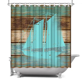 

Photo Custom Shower Curtain Sailboat Waterproof Polyester Fabric Bath Curtain for Bathroom Decor with Hooks 180x180cm Cortina
